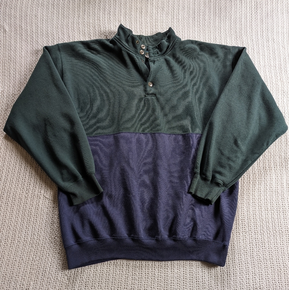 VTG Cheetah Mervyns Men's Large Long Sleeve Pullover Sweatshirt Blue Green